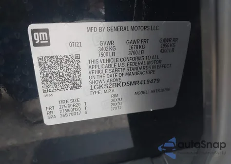 2021 GMC Yukon 4Wd Slt from USA, damaged, VIN 1GKS2BKD5MR419479